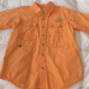Boys Columbia PFG Button Up Orange Shirt Size M